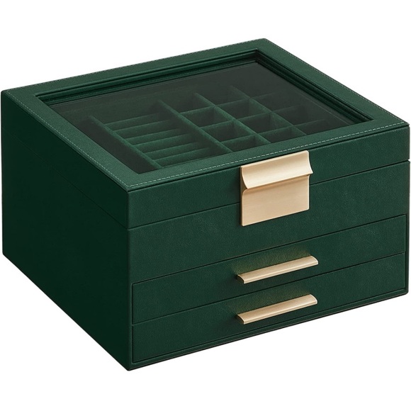 Amazon.com: SONGMICS GISELLA Collection - Jewelry Box with  Jewelry Box with Glass Lid, 3-Layer Jewelry 2 Drawers Forest Green